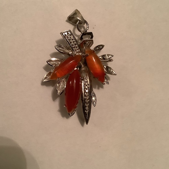 New vintage SILVER autumnal corsage pendant (carnelian?) - Picture 2 of 13